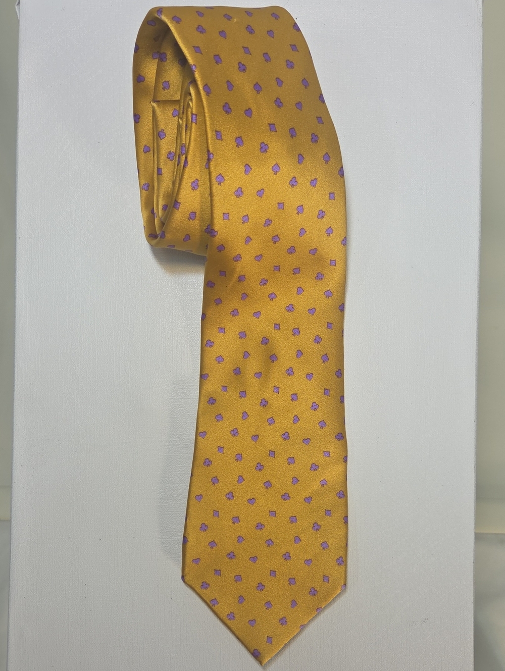 VTG Valentino Silk Tie Mustard Yellow Card Suit Patterns ♠️♥️♦️♣️